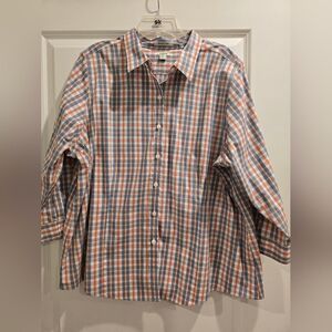 L.L. Bean Women's Plaid Shirt - Blue, Orange, and White